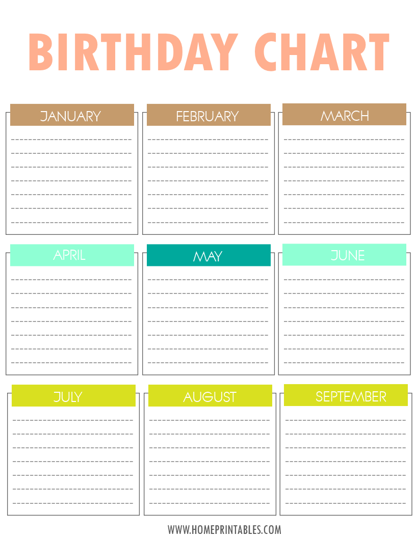 Your Free Printable Birthday Chart Home Printables Your Free Printable Birthday Chart Home Printables