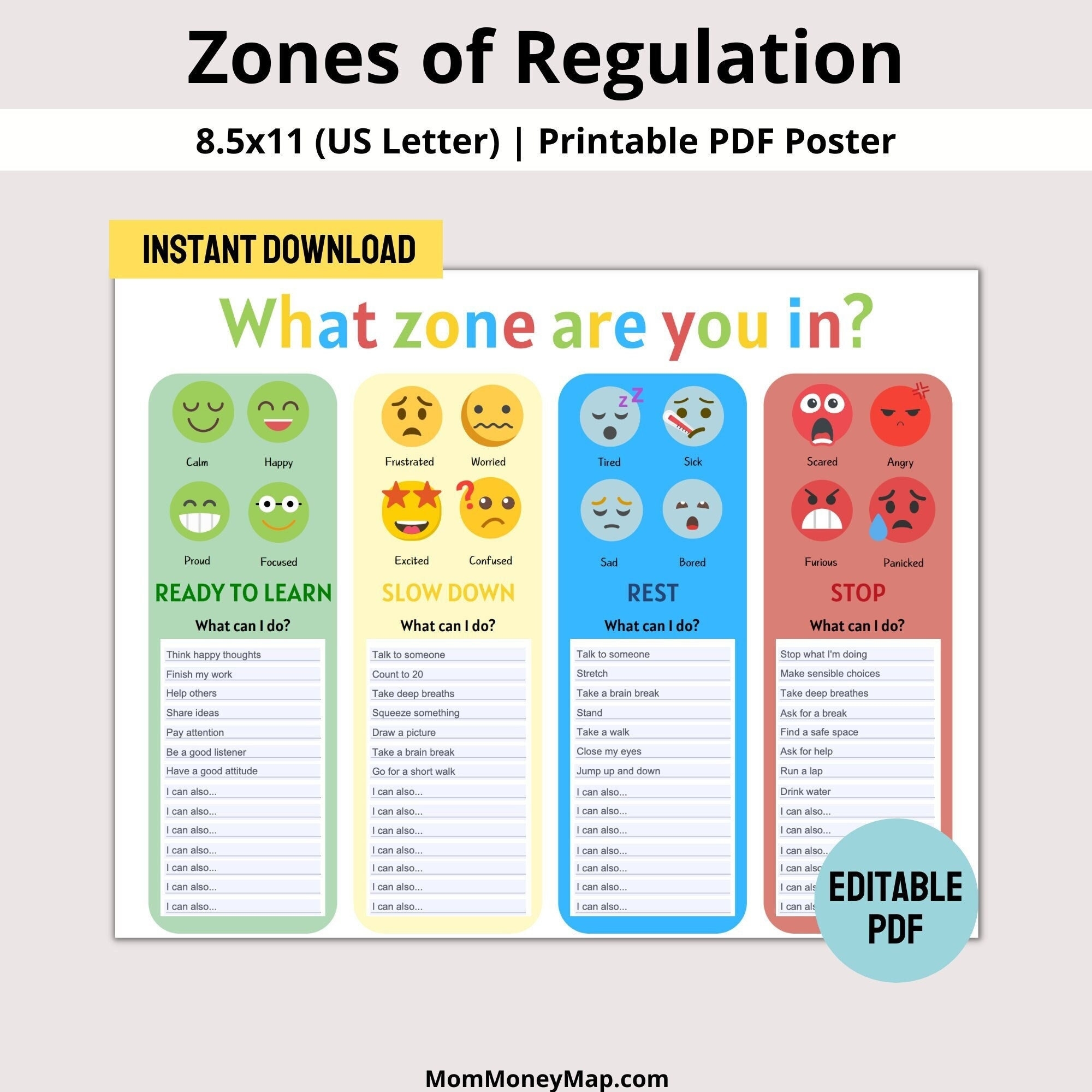 Zones Regulation Printable PDF Feelings Chart Printable Coping Skills For Kids And Adults Blue Green Red And Yellow Zone Activities Etsy Zones Regulation Printable PDF Feelings Chart Printable Coping Skills For Kids And Adults Blue Green Red And Yellow Zone Activities Etsy