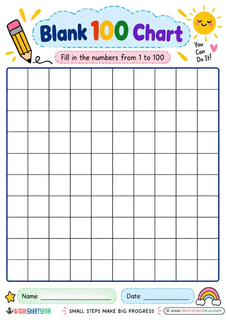 Free 1 100 Blank Chart Printable for filling in numbers 1 to 100