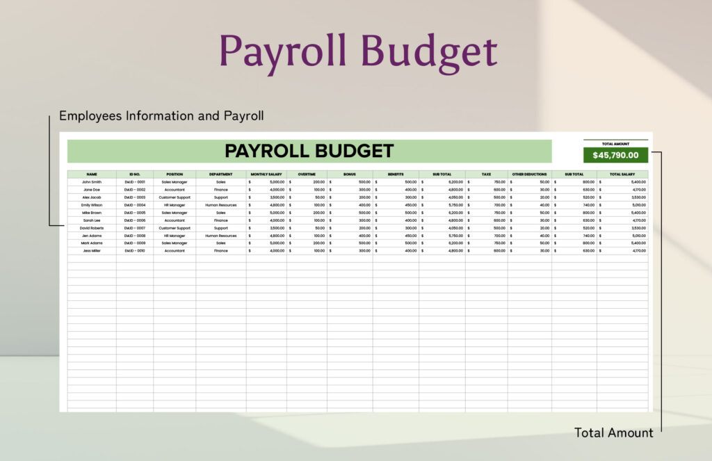 12 Month Payroll Budget Template