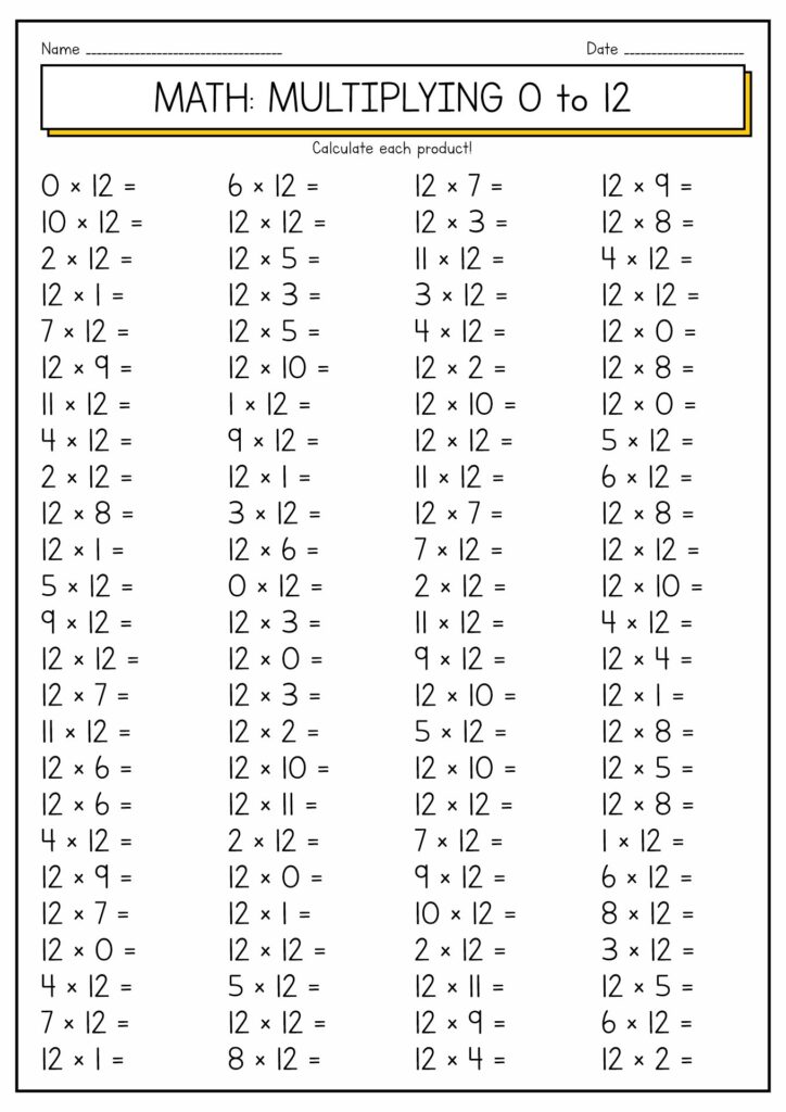 12 Multiplication Worksheets 1 12 | Multiplication worksheets, Math ...