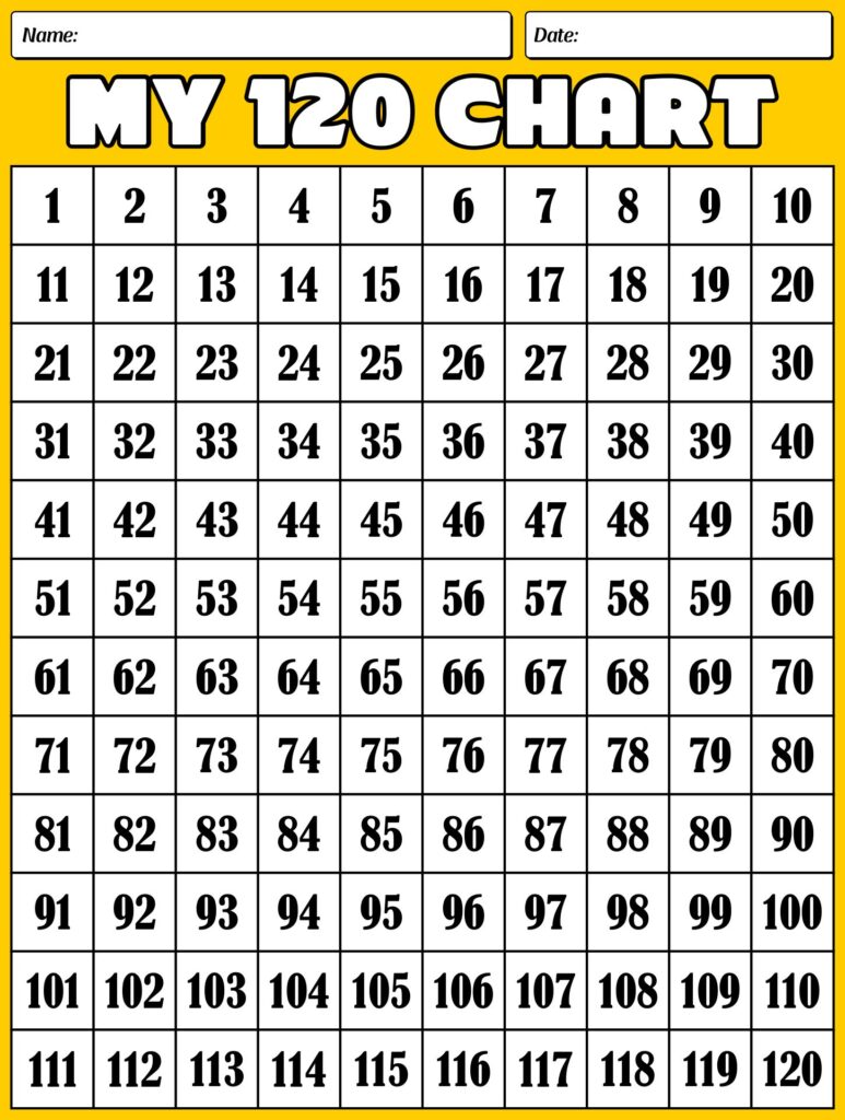 120 Number Chart Printable - King Printables