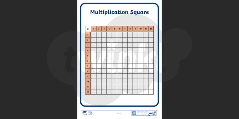 Free 12x12 Multiplication Chart Printable Blank for math practice and learning
