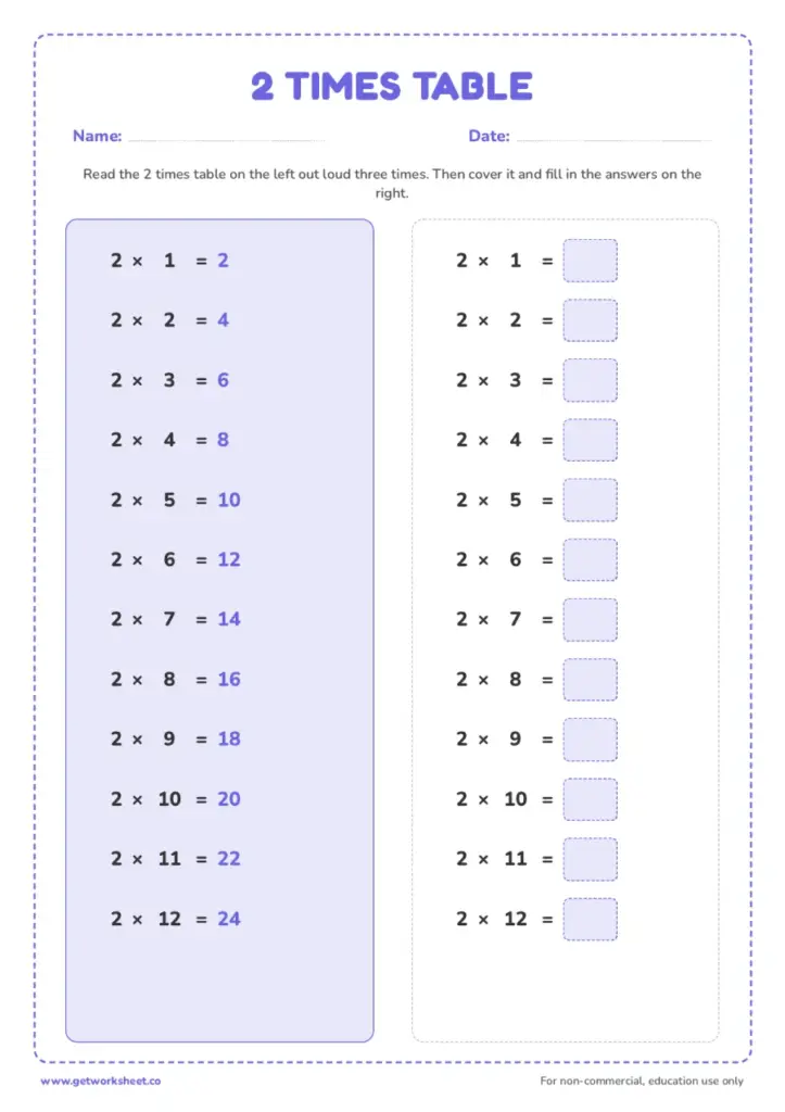 2 Times Table Worksheets: 6 Free Printables, Grades 2 to 3