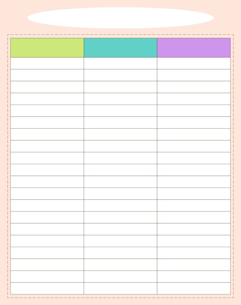 Free printable 3 By 3 Blank Chart with colorful header sections for organizing information