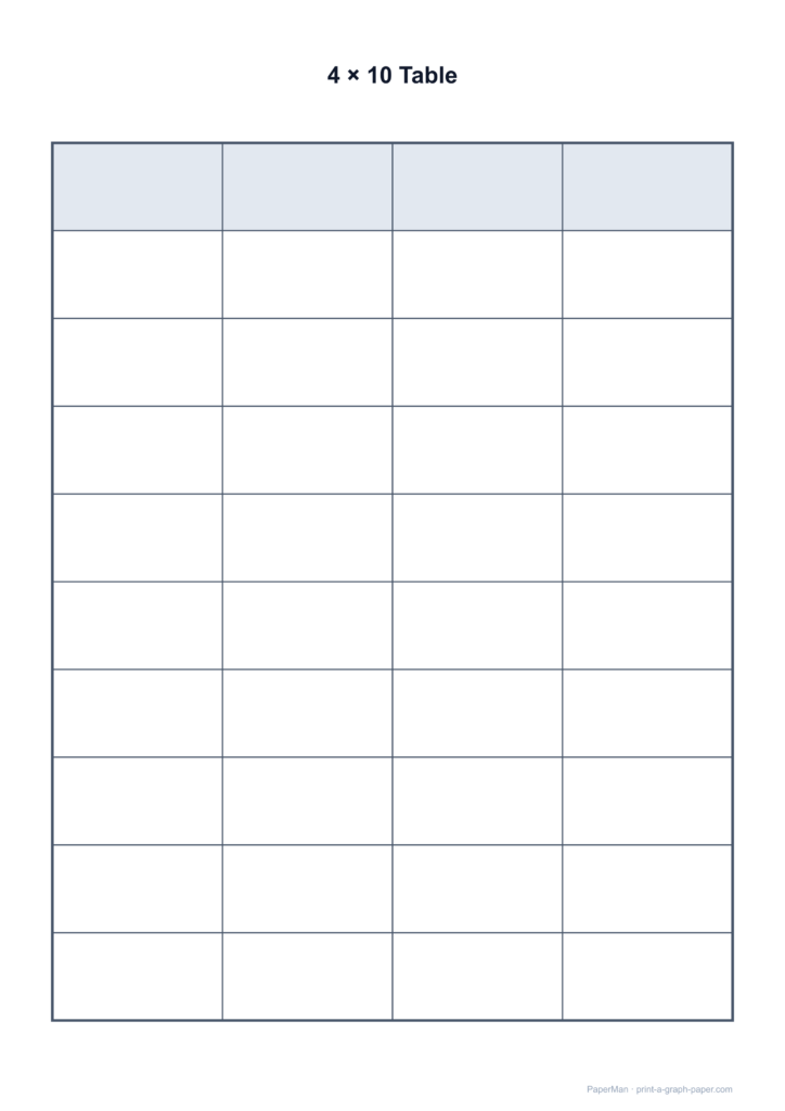 Free printable 4 By 5 Blank Table Chart for organizing data and notes
