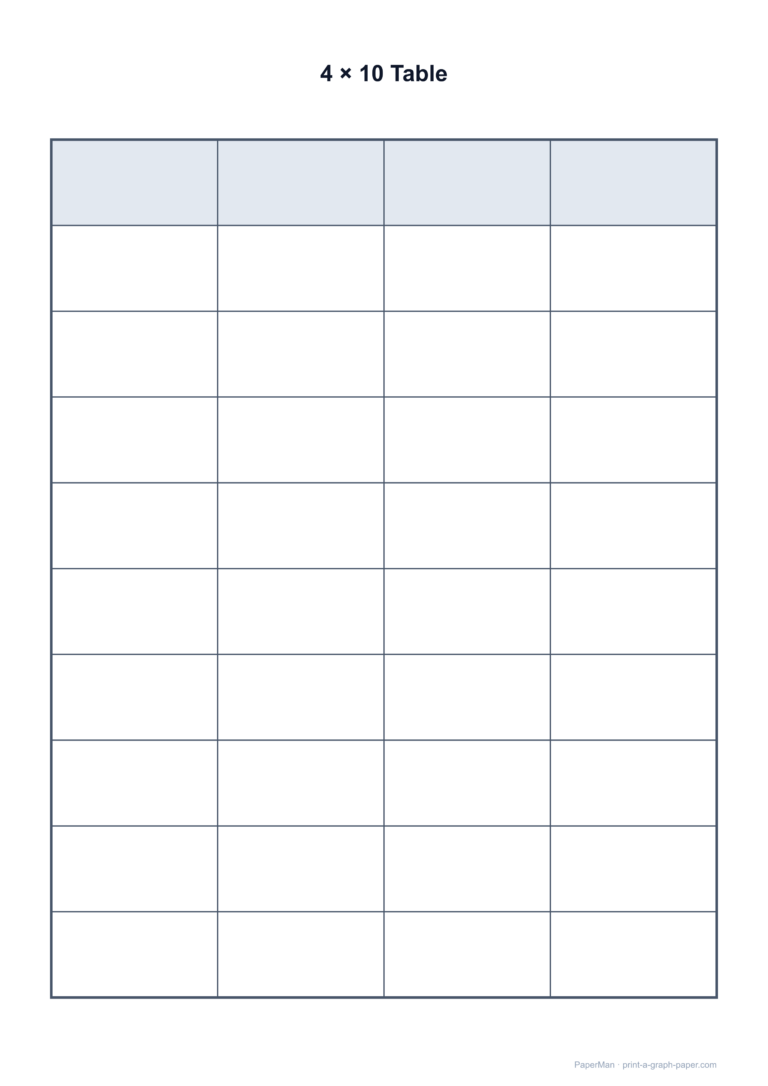 Free printable 4 By 5 Blank Table Chart for organizing data and notes