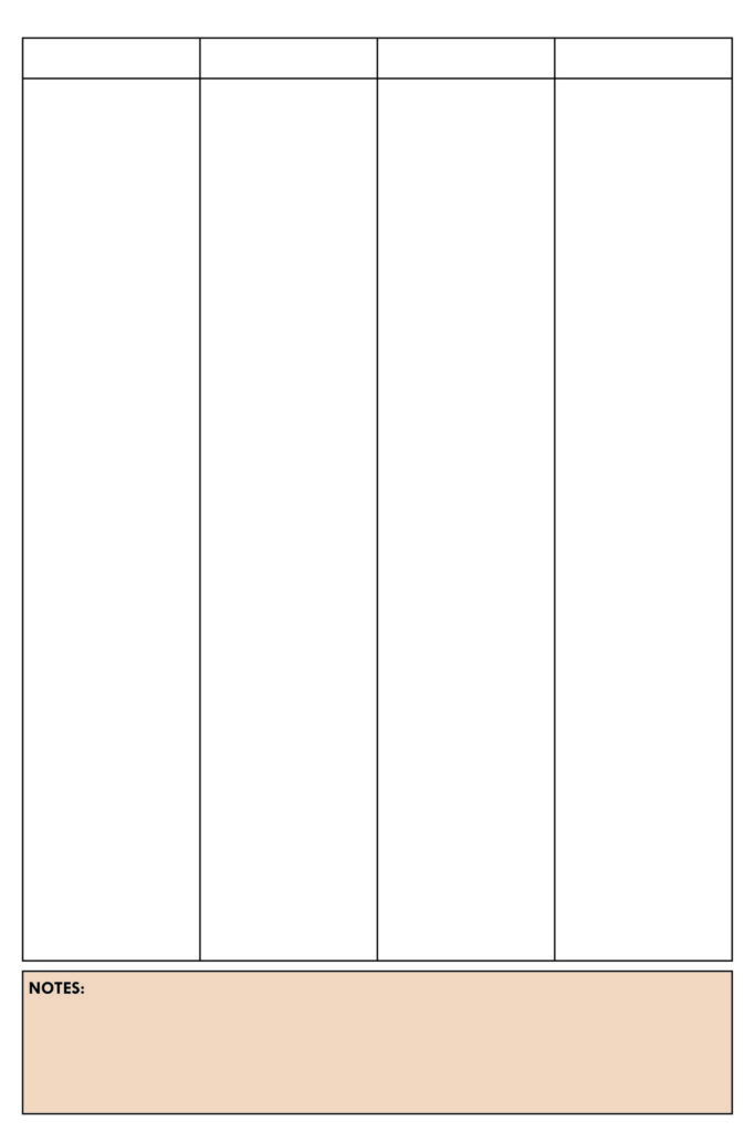 Free printable 4 By 6 Blank Table Chart template with four columns for organizing data