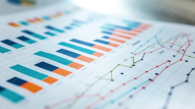 Appearance Of Printed Charts Documentation - Closeup of printed data charts including bar graphs line graphs and pie ...