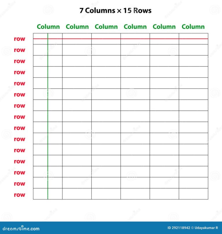 Blank 7 Column Chart Template with 15 rows for organizing data entries