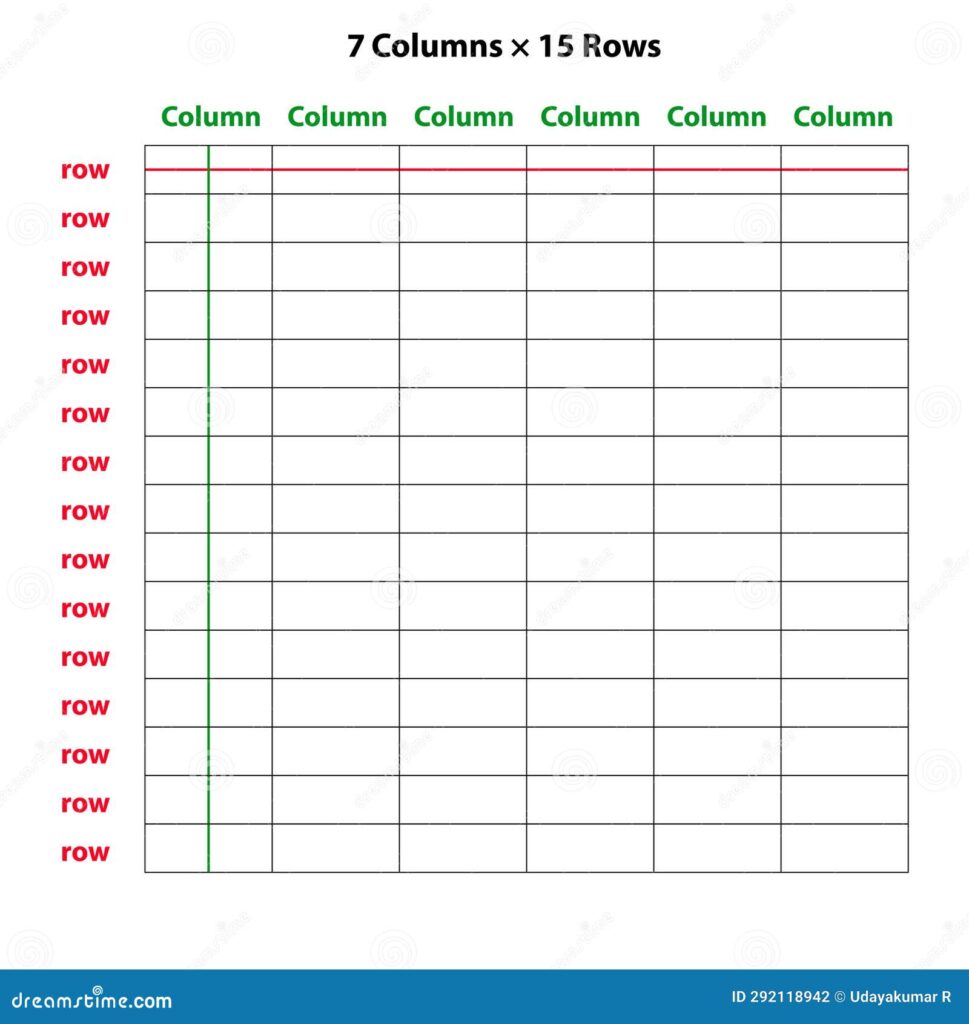 Blank 7 Column Chart Template with 15 rows for organizing data entries