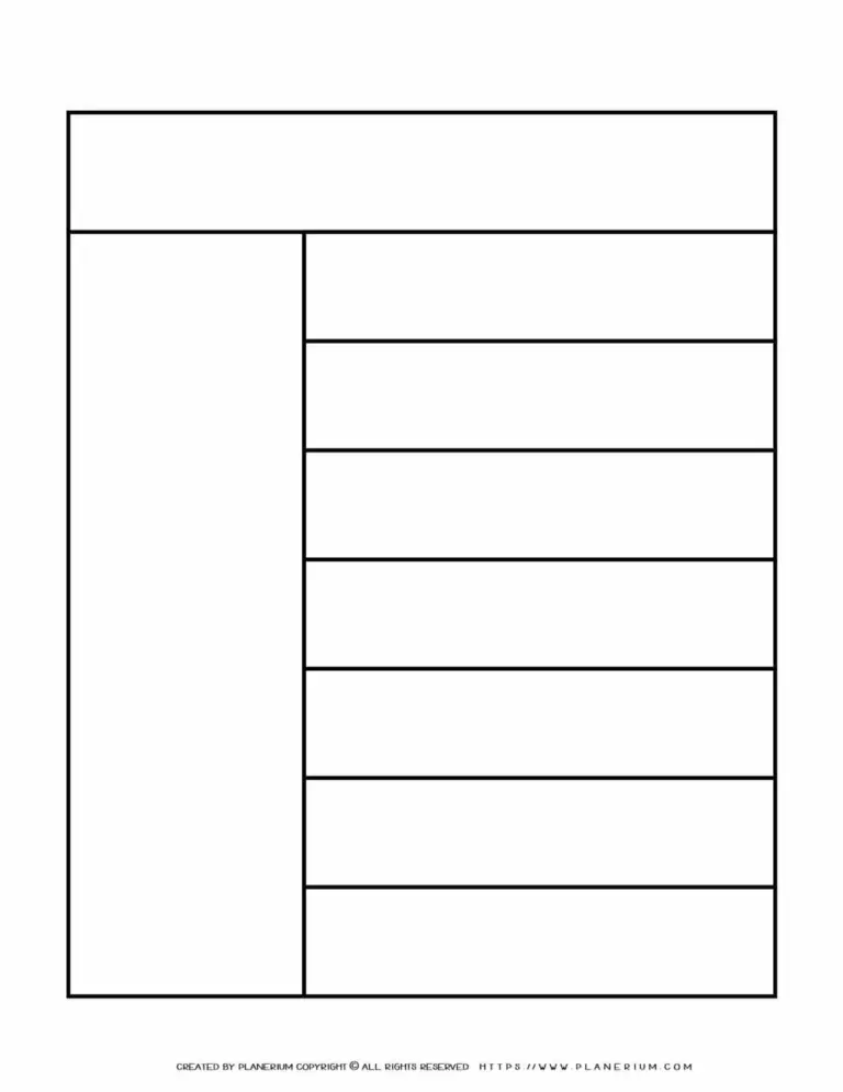 Free printable Blank 7 Space Chart Template featuring one column and seven rows for easy organization