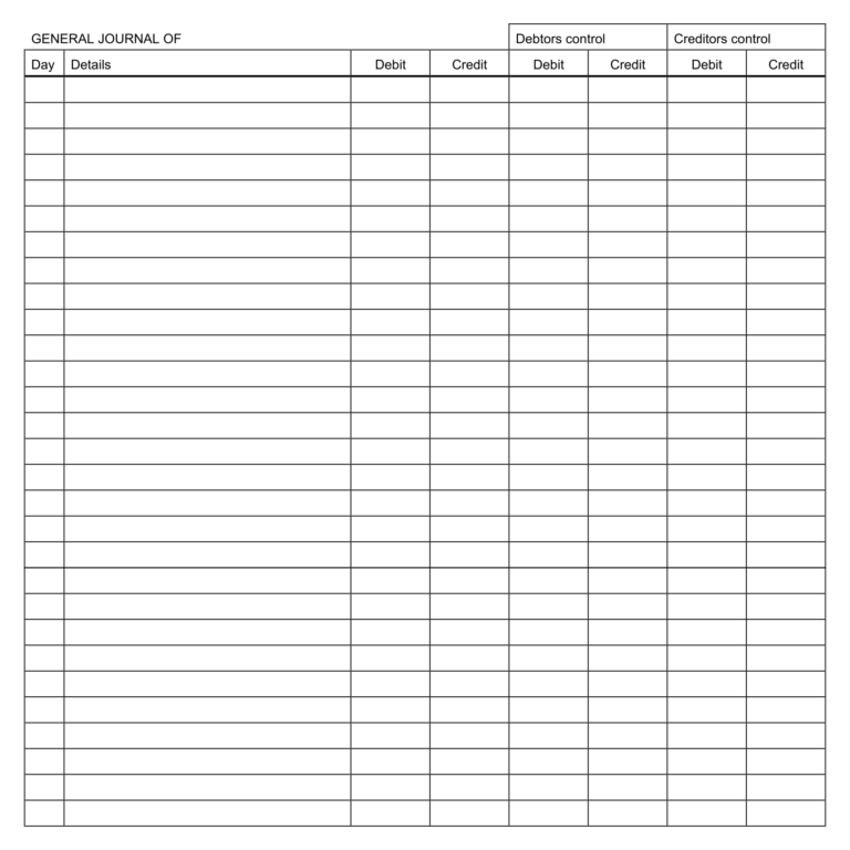 Free printable Blank 8 Column Chart Template with space for detailed entries and financial tracking