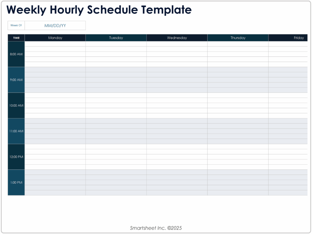 Free printable Blank Chart Template For Teachers featuring a weekly hourly schedule layout