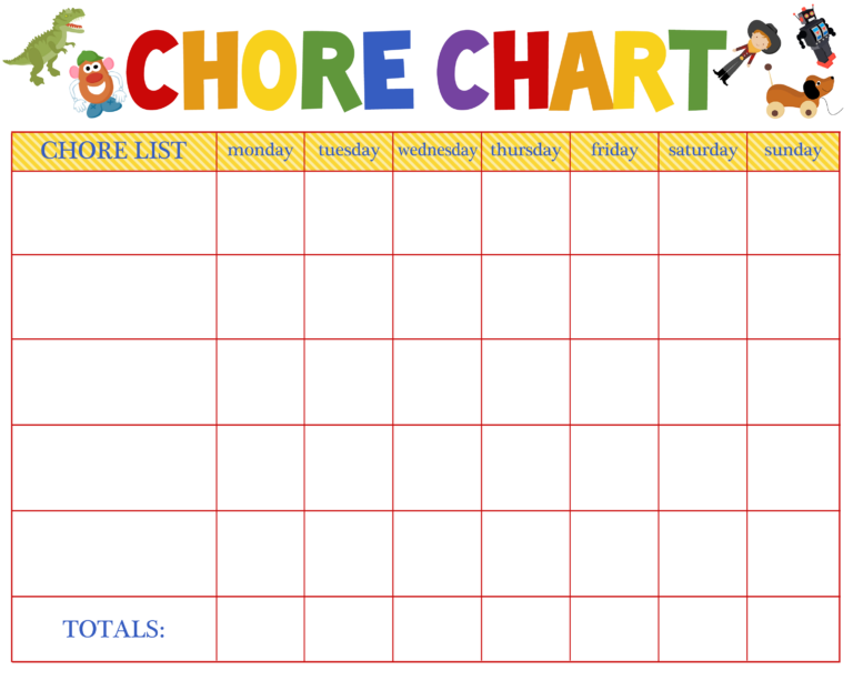 Free printable Blank Chart Template For Word featuring a colorful chore chart layout
