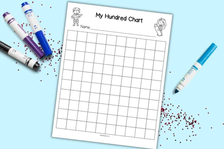 Blank Chart Templates For Kids - Free printable blank 100 chart template for kids with space for names and colorful markers