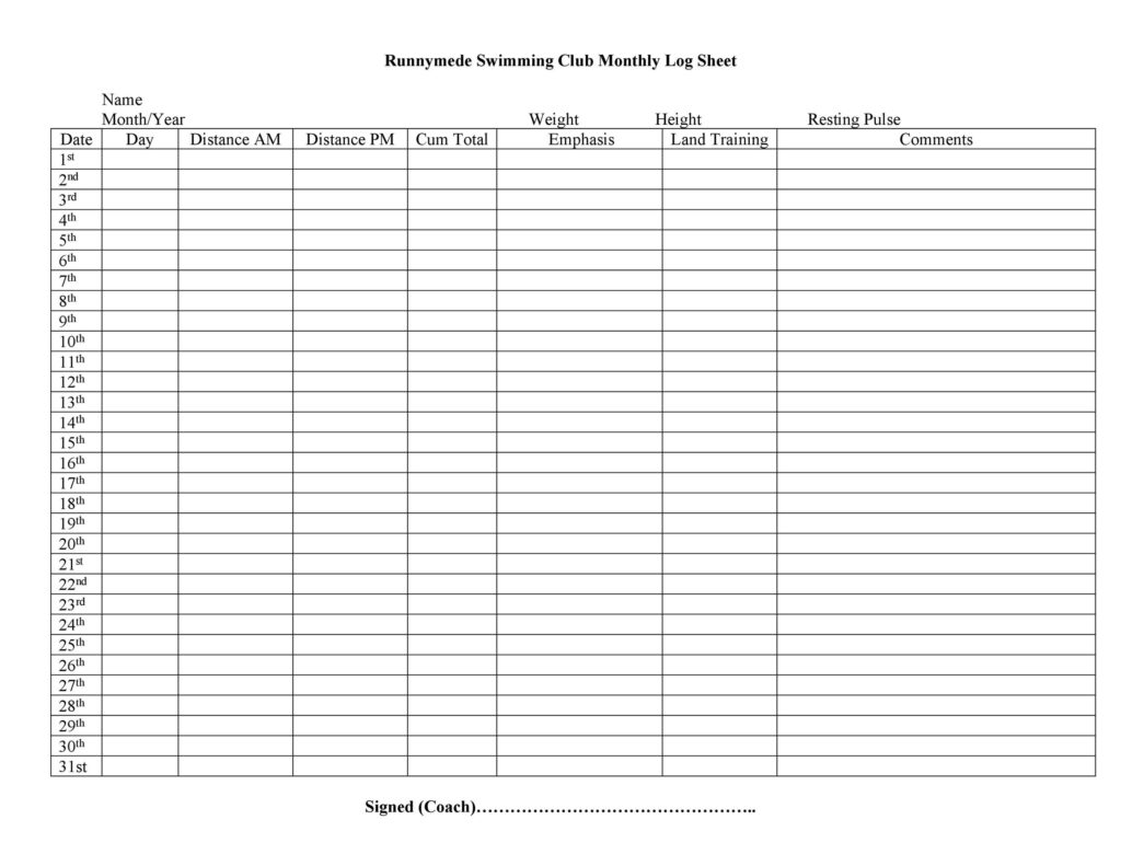 Free printable blank chart to log names and dates with space for monthly tracking