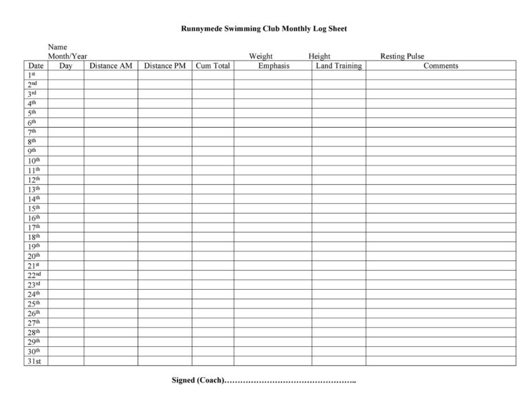 Free printable blank chart to log names and dates with space for monthly tracking