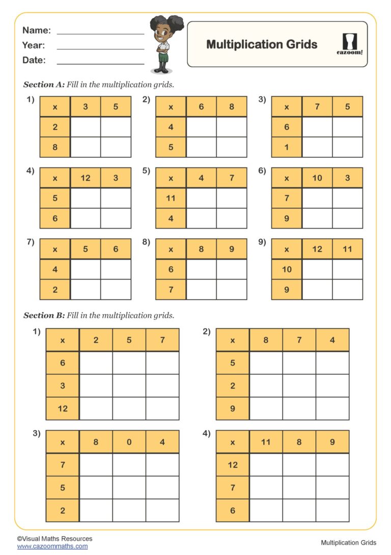 Free printable blank grid for multiplication table with sections for filling in answers