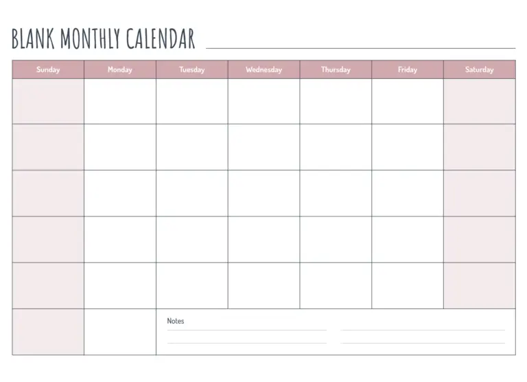 Free printable Blank Monthly Record Chart Template with space for notes and weekly layout