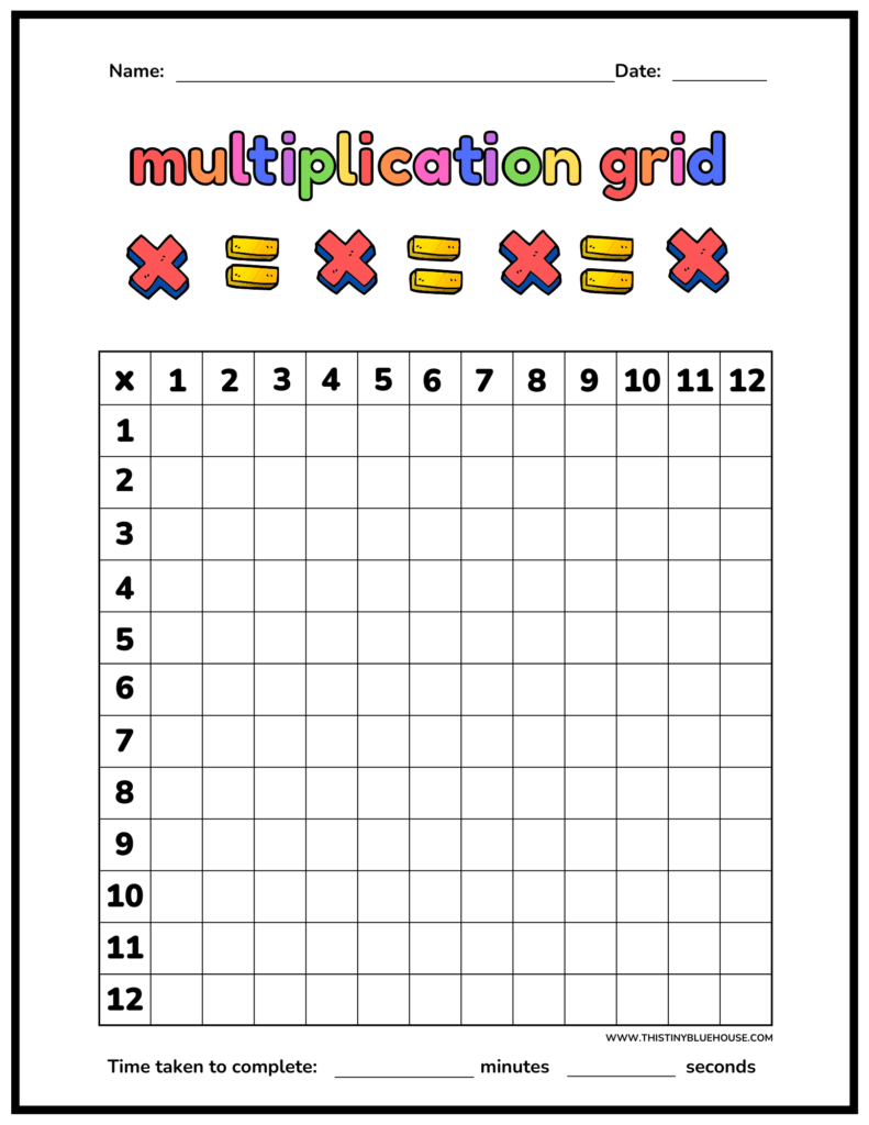 Free printable Blank Multiplication Chart 0-15 designed for educational use