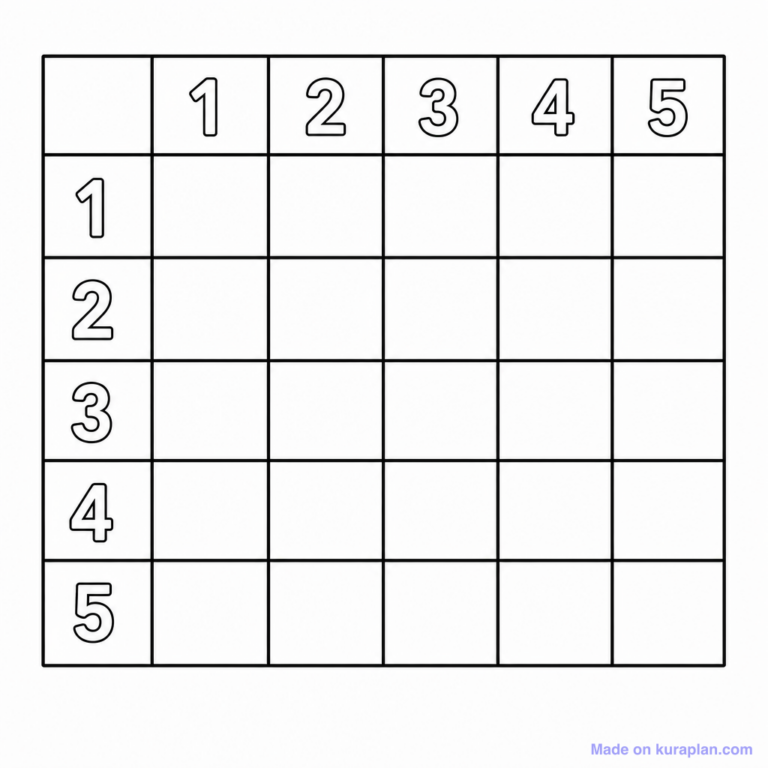 Free printable blank multiplication grid to complete with 5x5 layout for math practice