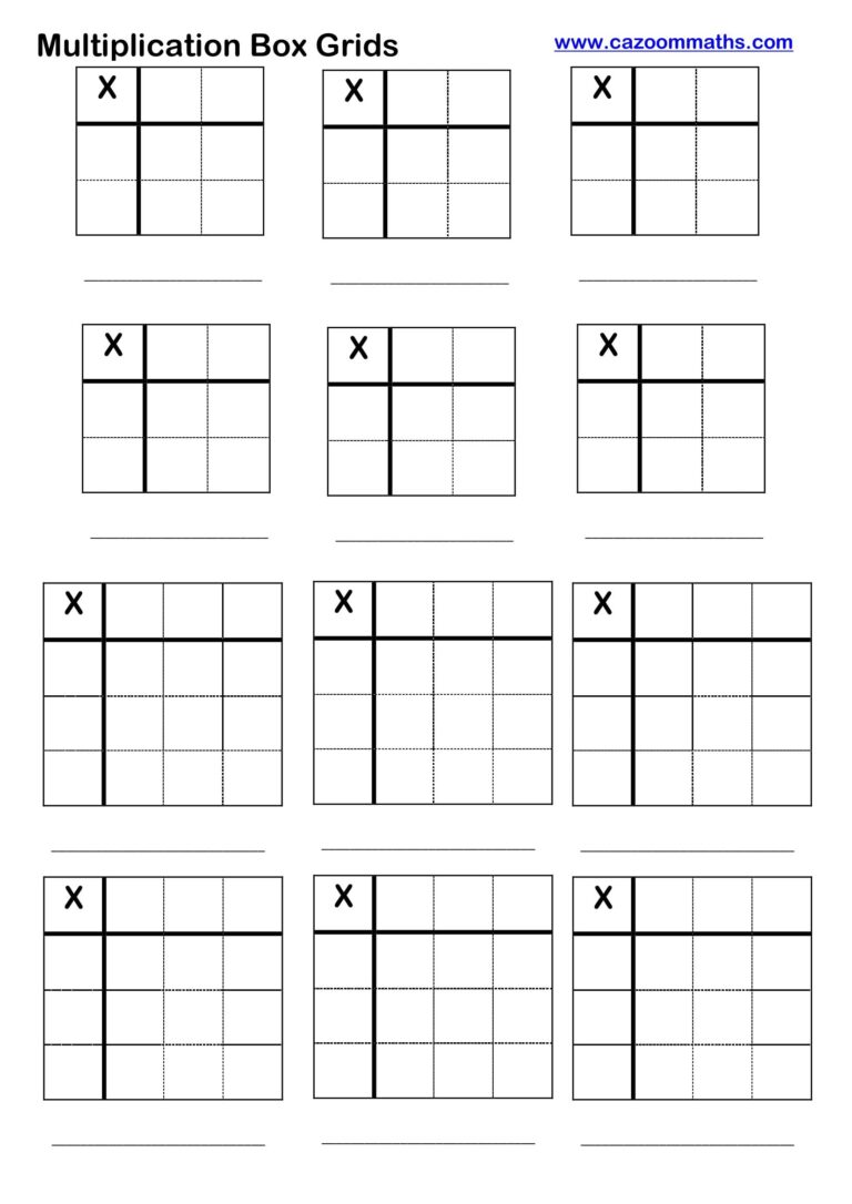 Free printable Blank Multiplication Grid To Fill In with multiple empty grids for practice