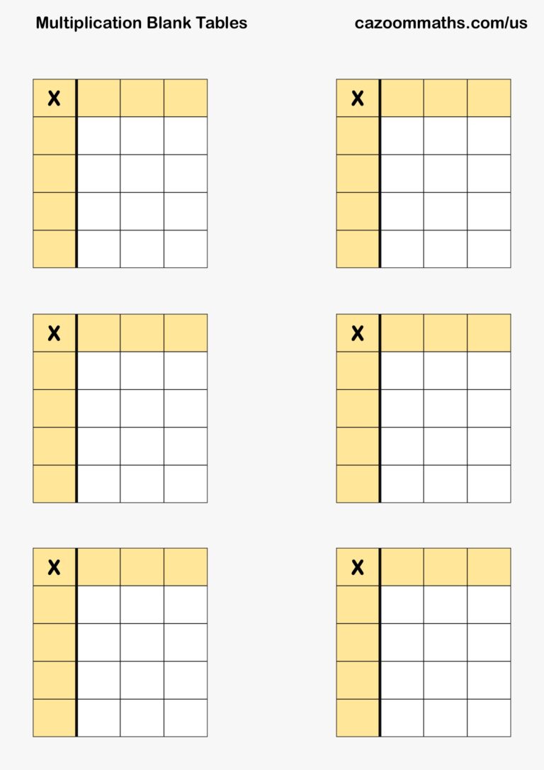Free printable blank multiplication grid to print for educational use