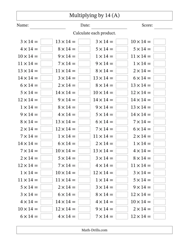 Free Blank Multiplication Table Worksheet 1-12 Printable with multiplication problems for practice