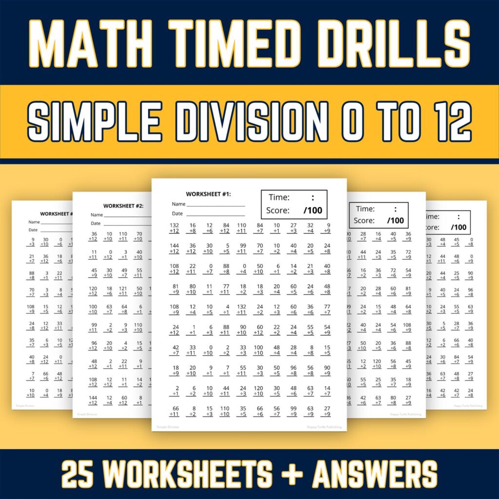 Free Blank Printable Division Chart 0-12 with worksheets for simple division practice