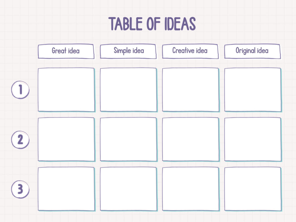 Free printable Blank Table Chart Presentations Template with sections for various ideas