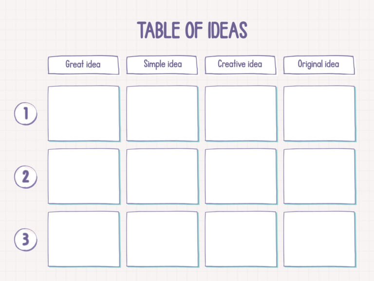 Free printable Blank Table Chart Presentations Template with sections for various ideas