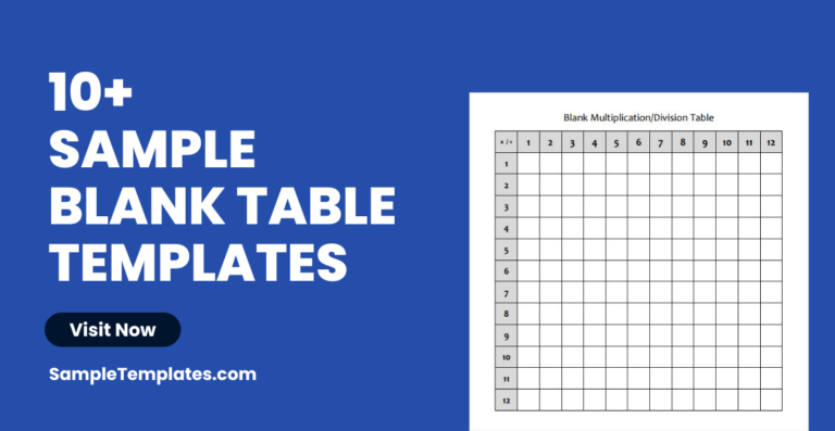 Printable blank table chart up to 12 for multiplication and division practice