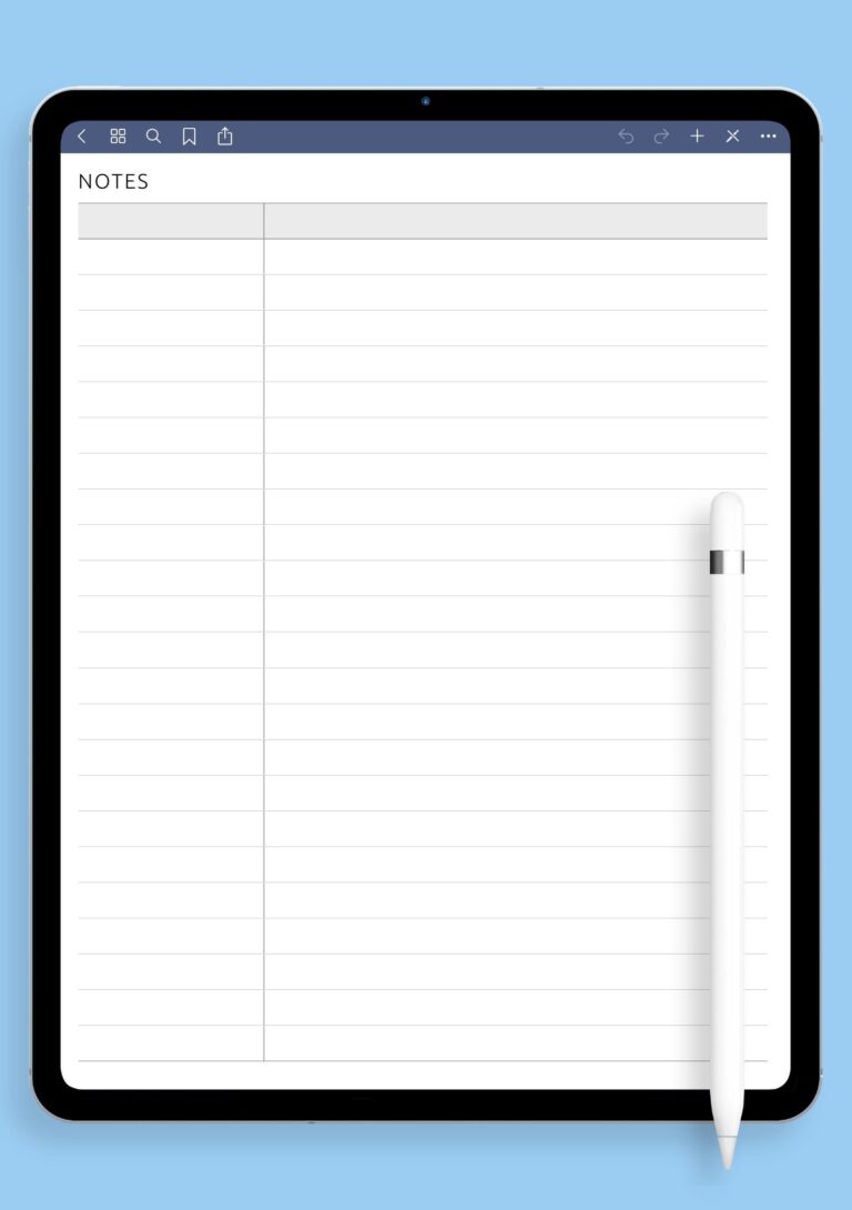 Blank Table Templates For Teachers - Free printable blank table template for teachers with lined notes section