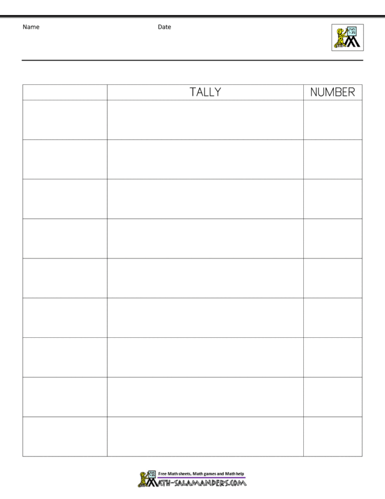 Blank Tally Chart Printable Template For Primary Grades - Chart Print Lab
