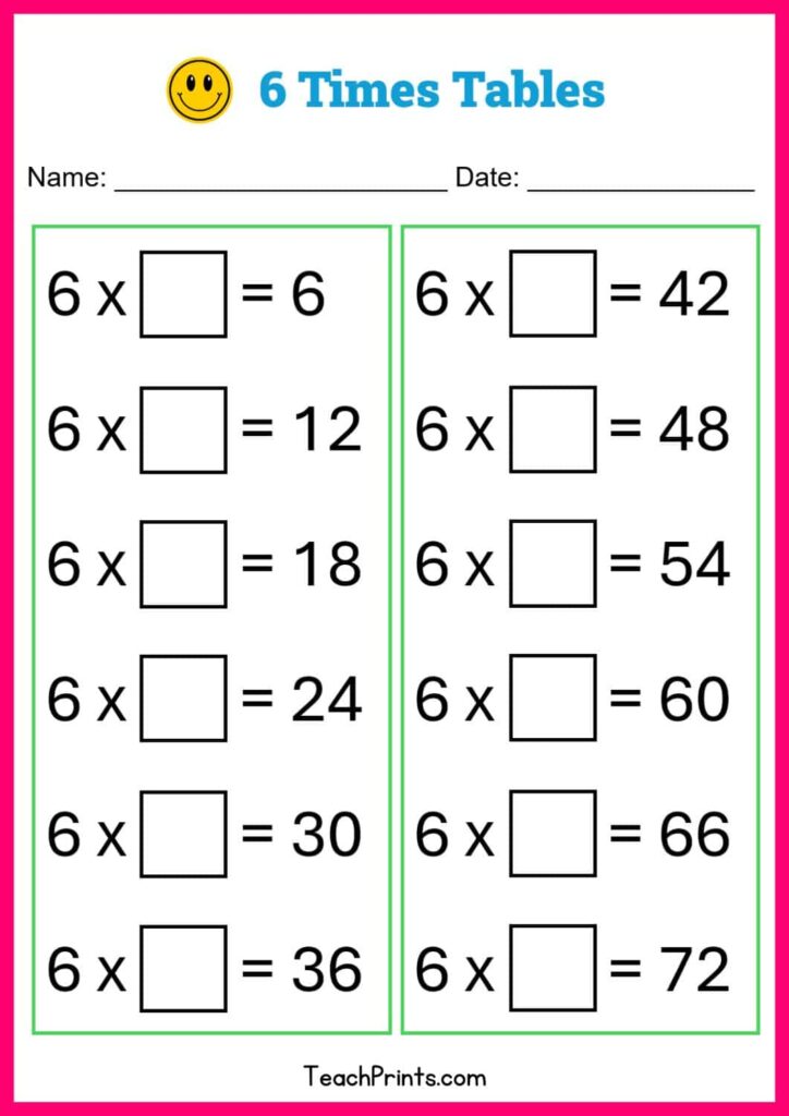 Empty 6 Multiplication Table Worksheets - Six Times Table Worksheet - Duck Printable