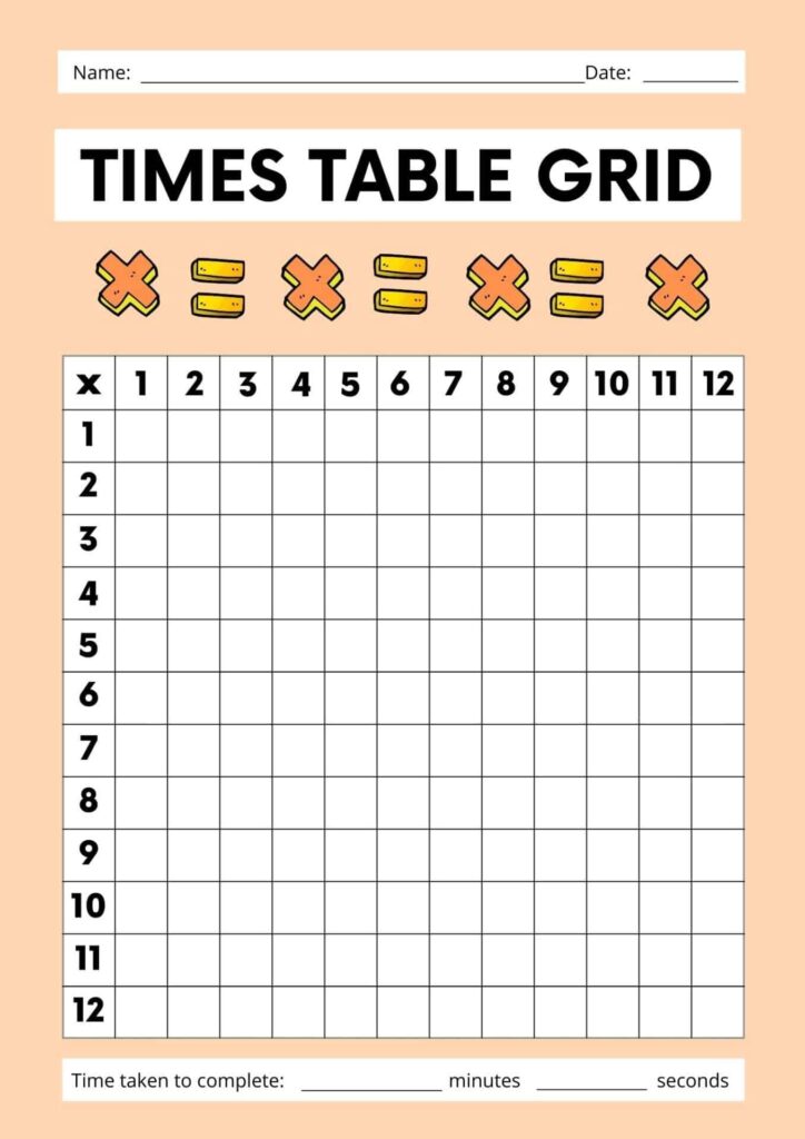 Empty Mixed Times Table Grid - Times table chart free printable | Blank and Multiplication grid ...