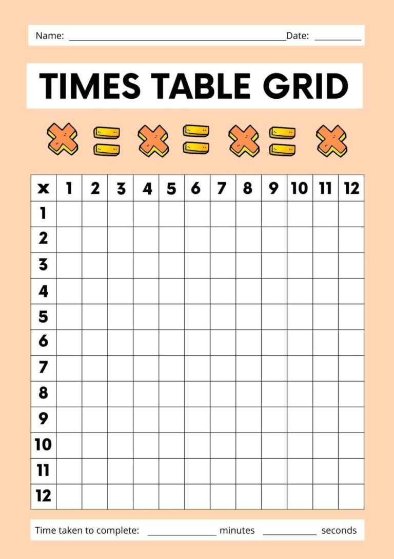 Empty Mixed Times Table Grid - Times table chart free printable | Blank and Multiplication grid ...