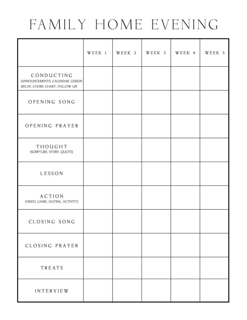 Family Home Evening Chart