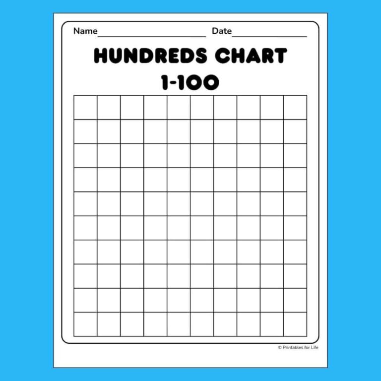 Free Blank Hundred Twenty Chart - Free Printable Hundreds Charts PDFs for Teachers - All For One