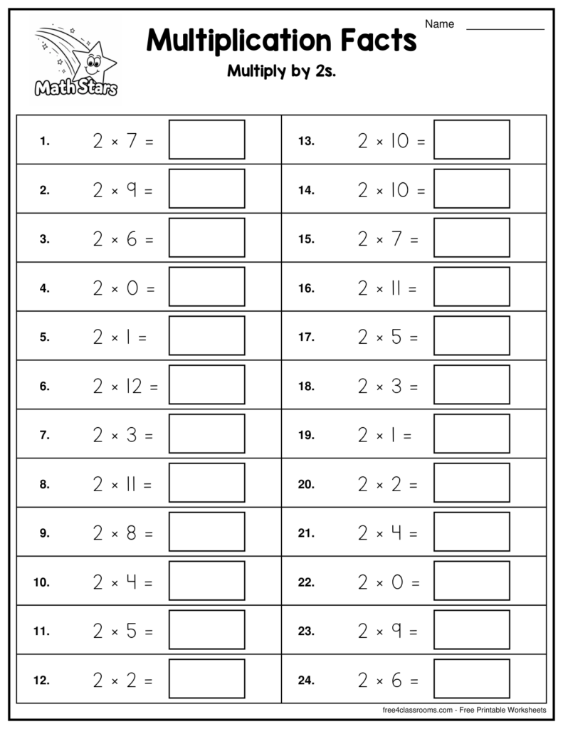 Free Multiplication Fill In Table Printable – Multiply by 2s Worksheet Free Multiplication Fill In Table Printable featuring a worksheet to multiply by 2s