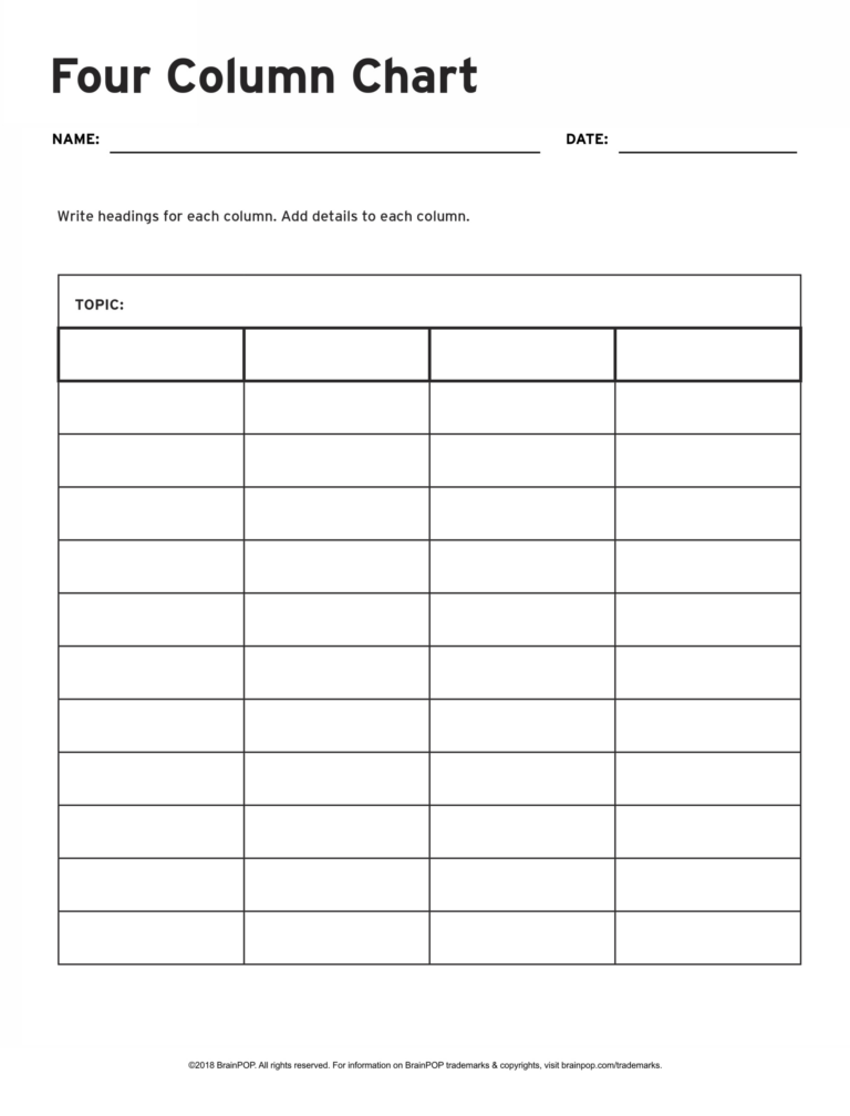 Free Printable 4 Column Chart - 4 Column Chart