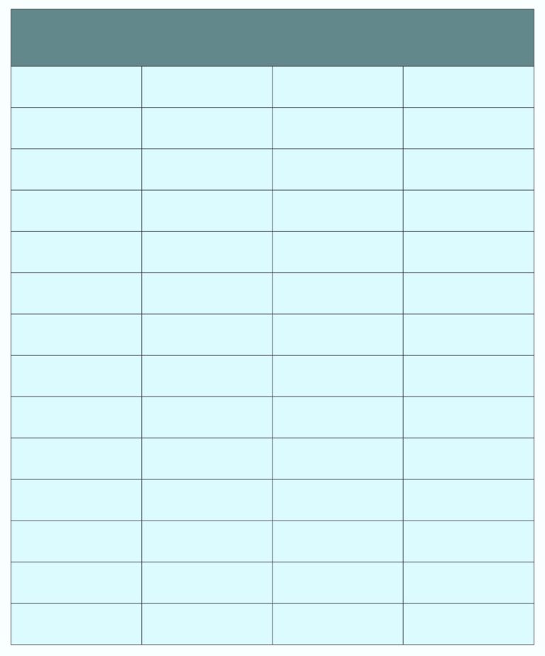 Free Printable Blank 7 Column Chart Template with light blue background and empty rows and columns