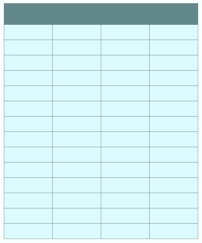 Free Printable Blank 7 Column Chart Template with light blue background and empty rows and columns