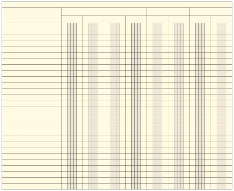 Free Printable Blank 8 Column Chart Template with empty rows and columns for data entry