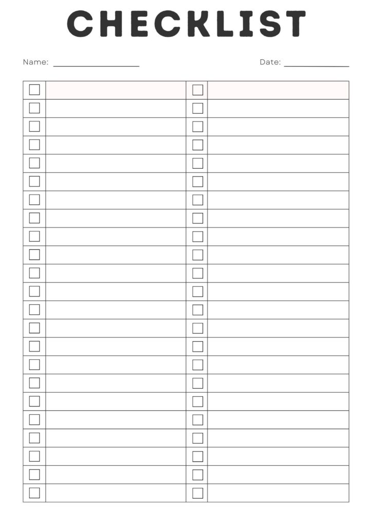 Free Printable Blank Charts And Checklists - Free Printable Charts And Checklists