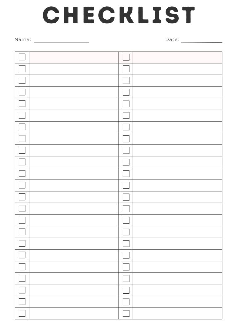 Free Printable Blank Charts And Checklists - Free Printable Charts And Checklists
