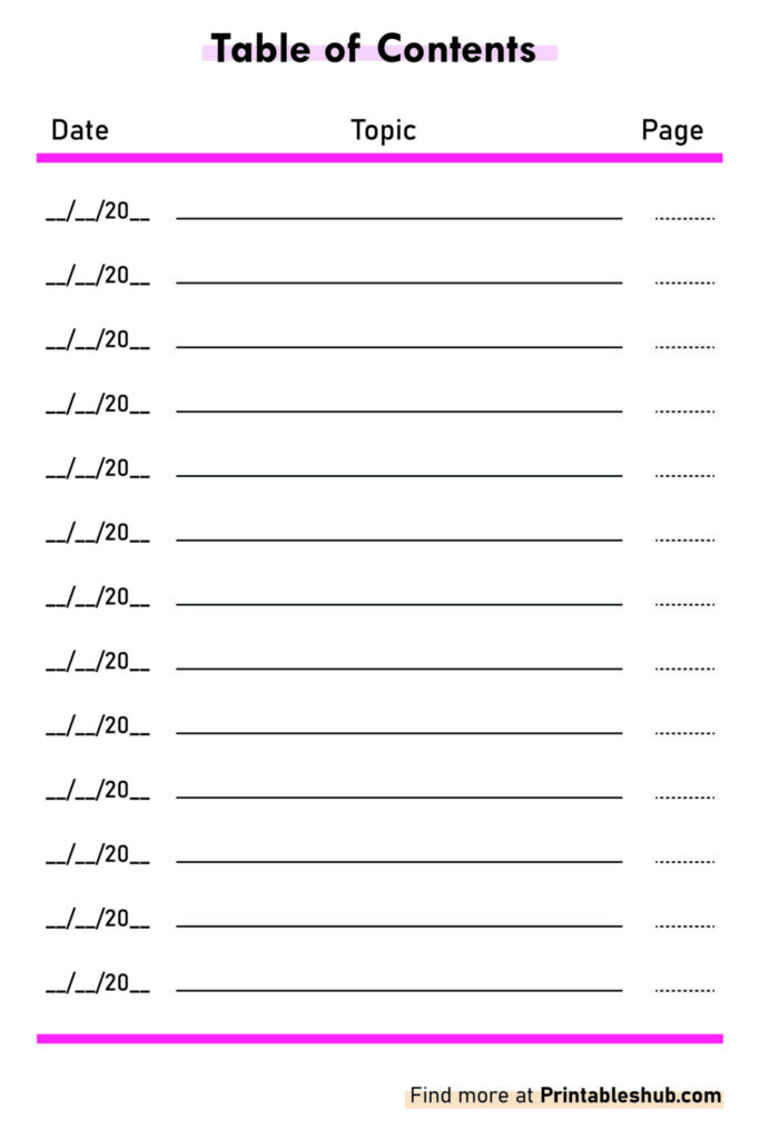 Free Printable Blank Table Of Contents Templates [PDF Included … Free Printable Blank Table Of Contents Templates [PDF Included ...