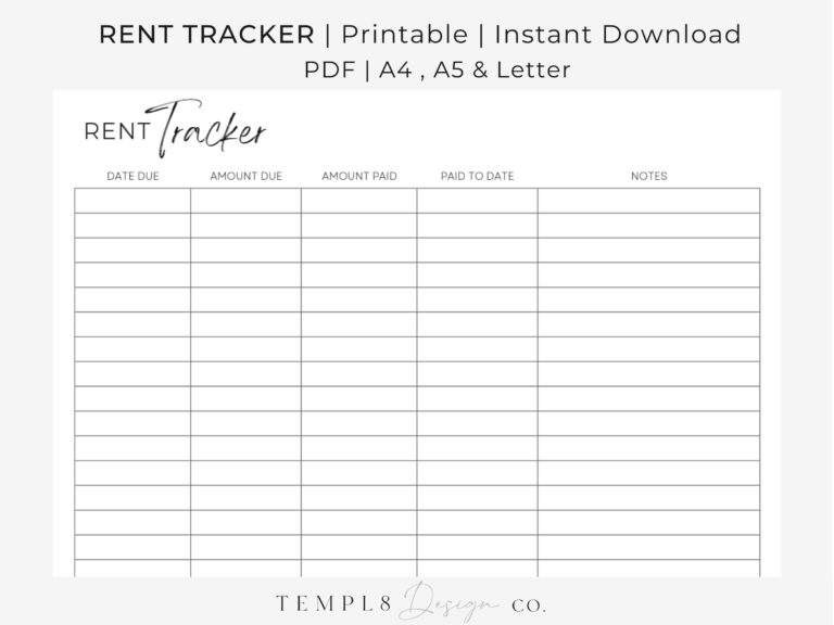 Free Printable Charts For Renters - Rent Tracker | Printable | Instant Digital Download | Minimalist - Etsy