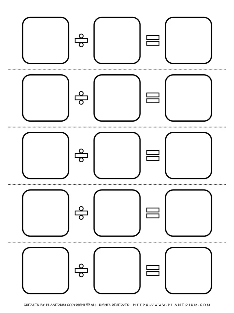 Free Printable Division Table Blank with empty boxes for calculations and practice